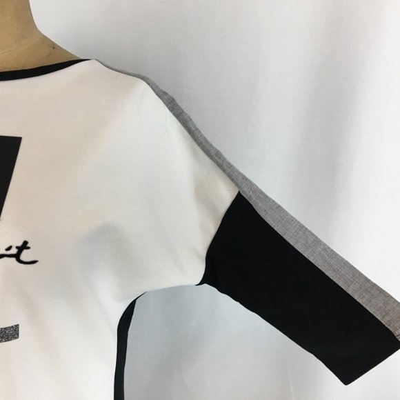 3/$30 Zara Woman Graphic 3/4 Sleeve Mixed Material Top Size S - Picture 5 of 12